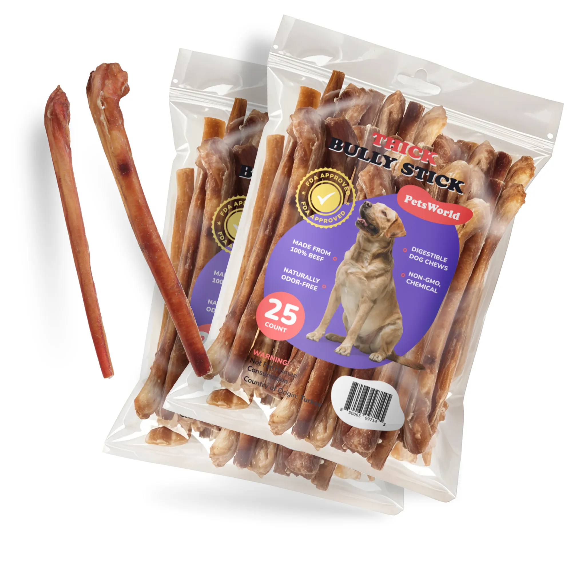 12-Inch Thick Bully Sticks for Medium - Large Dogs