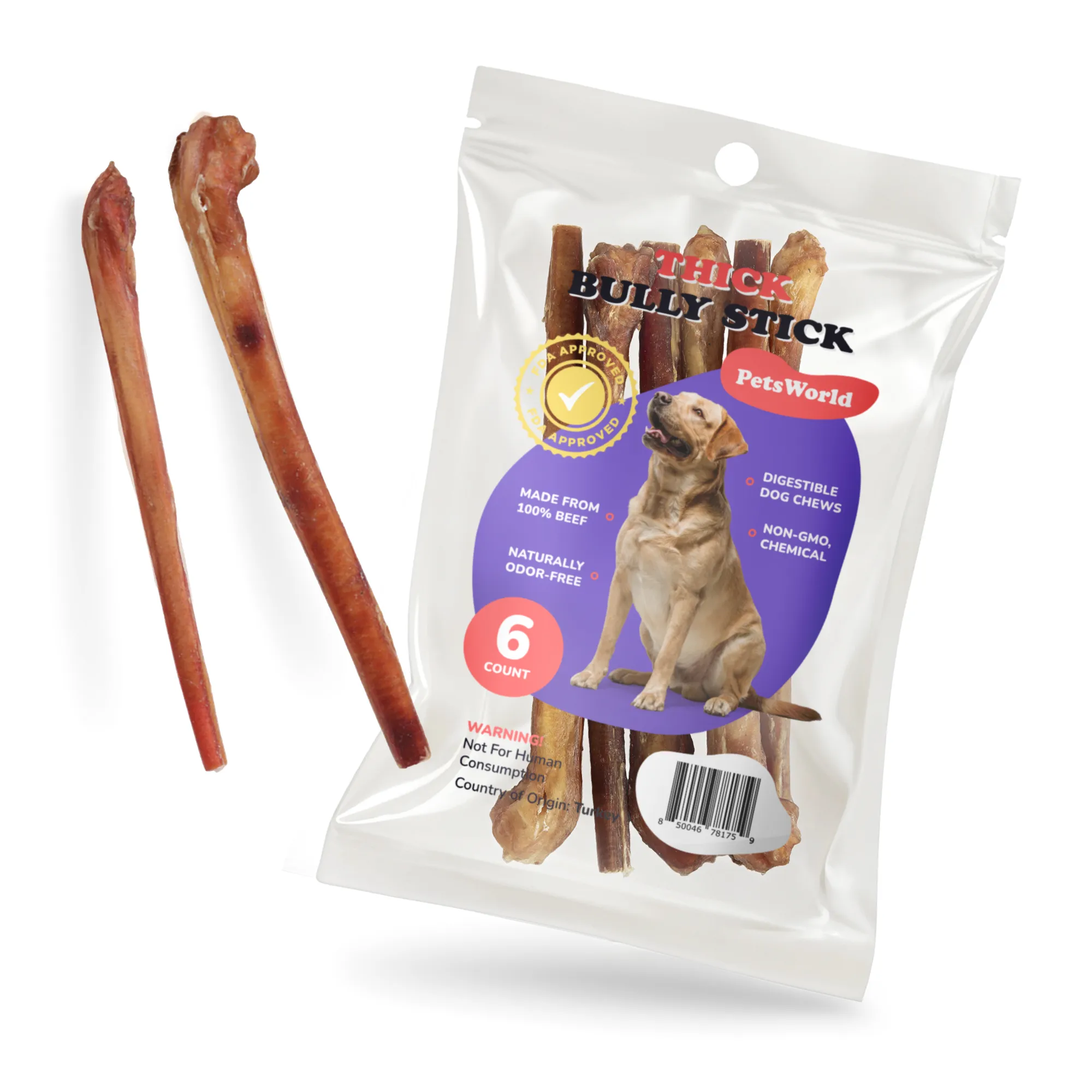 12-Inch Thick Bully Sticks for Medium - Large Dogs