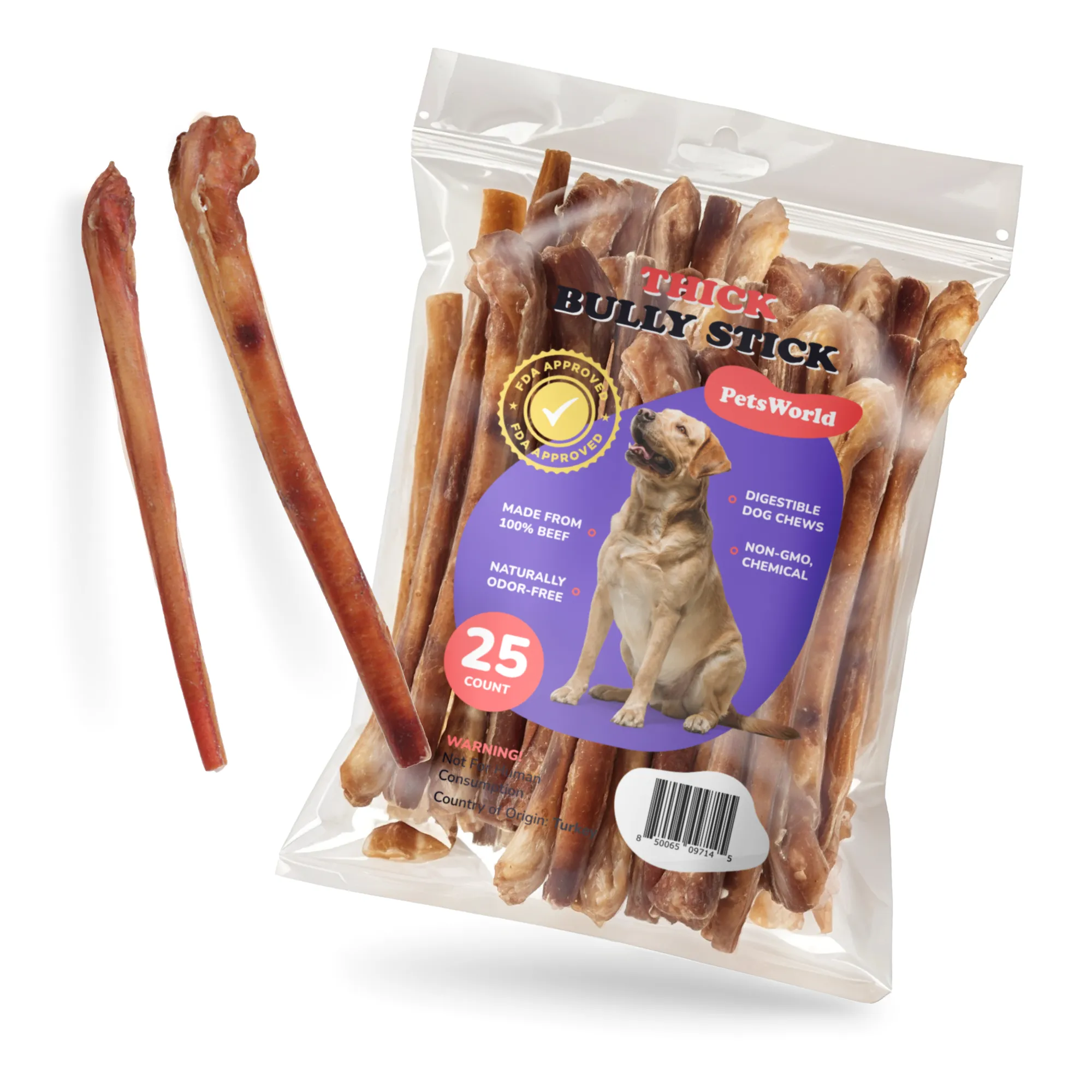 12-Inch Thick Bully Sticks for Medium - Large Dogs