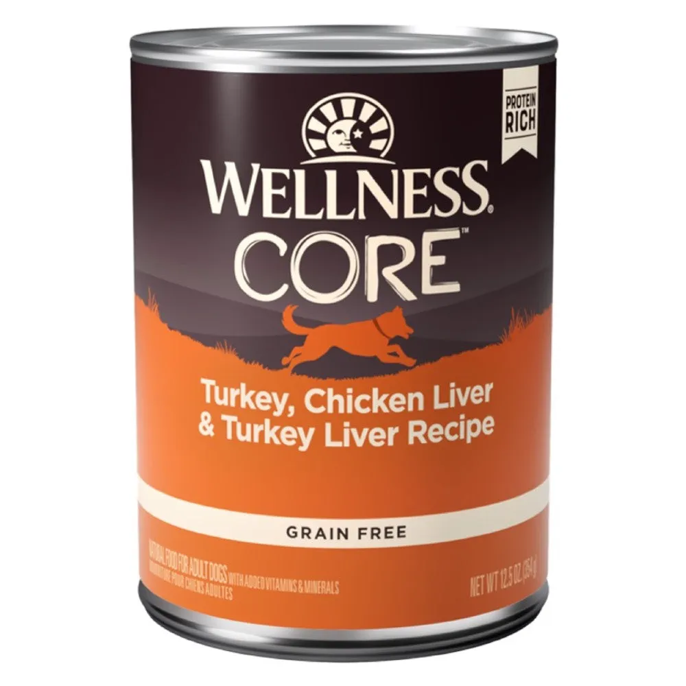 20% OFF: Wellness CORE Grain-Free Turkey, Chicken Liver & Turkey Liver Canned Dog Food 354g