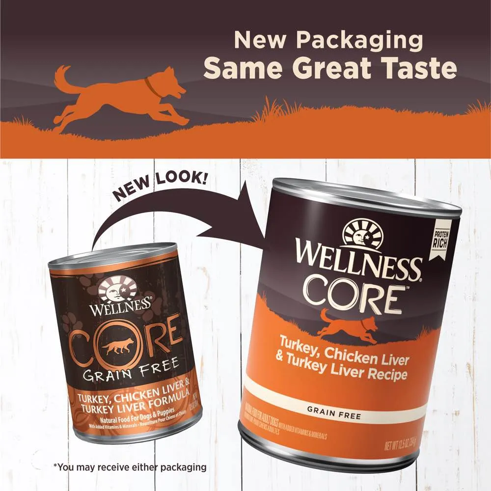 20% OFF: Wellness CORE Grain-Free Turkey, Chicken Liver & Turkey Liver Canned Dog Food 354g