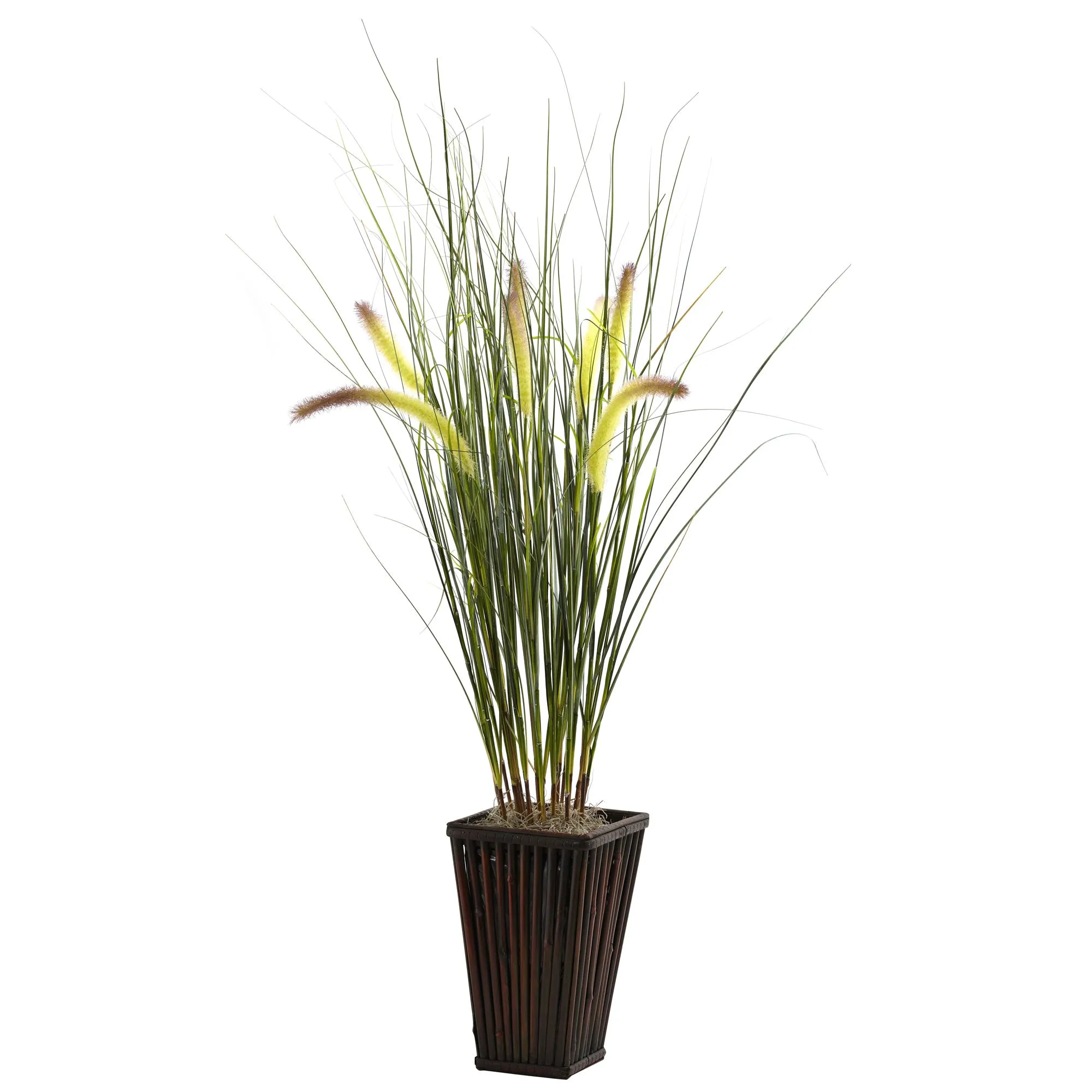 33" Artificial Grass w/Cattails & Bamboo Planter - Low Maintenance, Life-Like & Vibrant Silk Plants For Busy People.