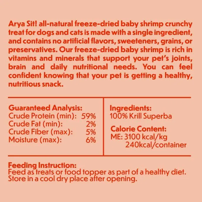 Arya Sit Freeze-Dried Baby Shrimp Treats for Dogs & Cats, 3.5-oz