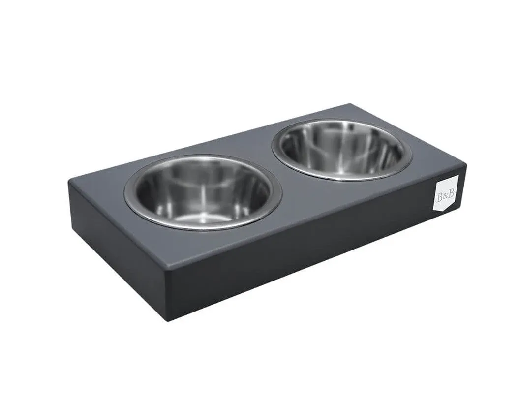 Bowl and Bone Graphite Double Dog Feeder