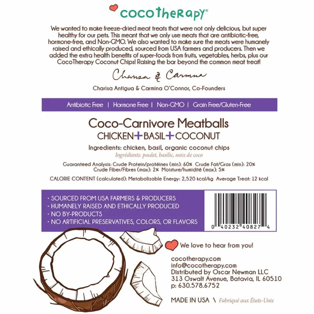 CocoTherapy Coco-Carnivore Meatballs Chicken Basil Coconut Freeze-Dried Treats For Cats & Dogs 2.5oz