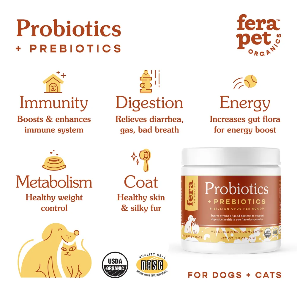 Fera Pet Organics Dogs & Cats Probiotics   Prebiotics 2.5oz