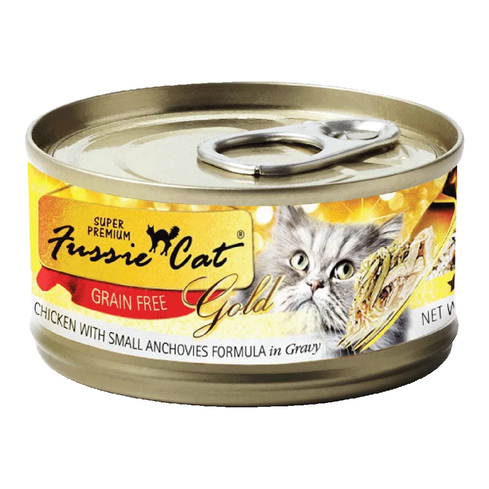 Fussie Cat Gold Label Chicken with Small Anchovies in Gravy 80g