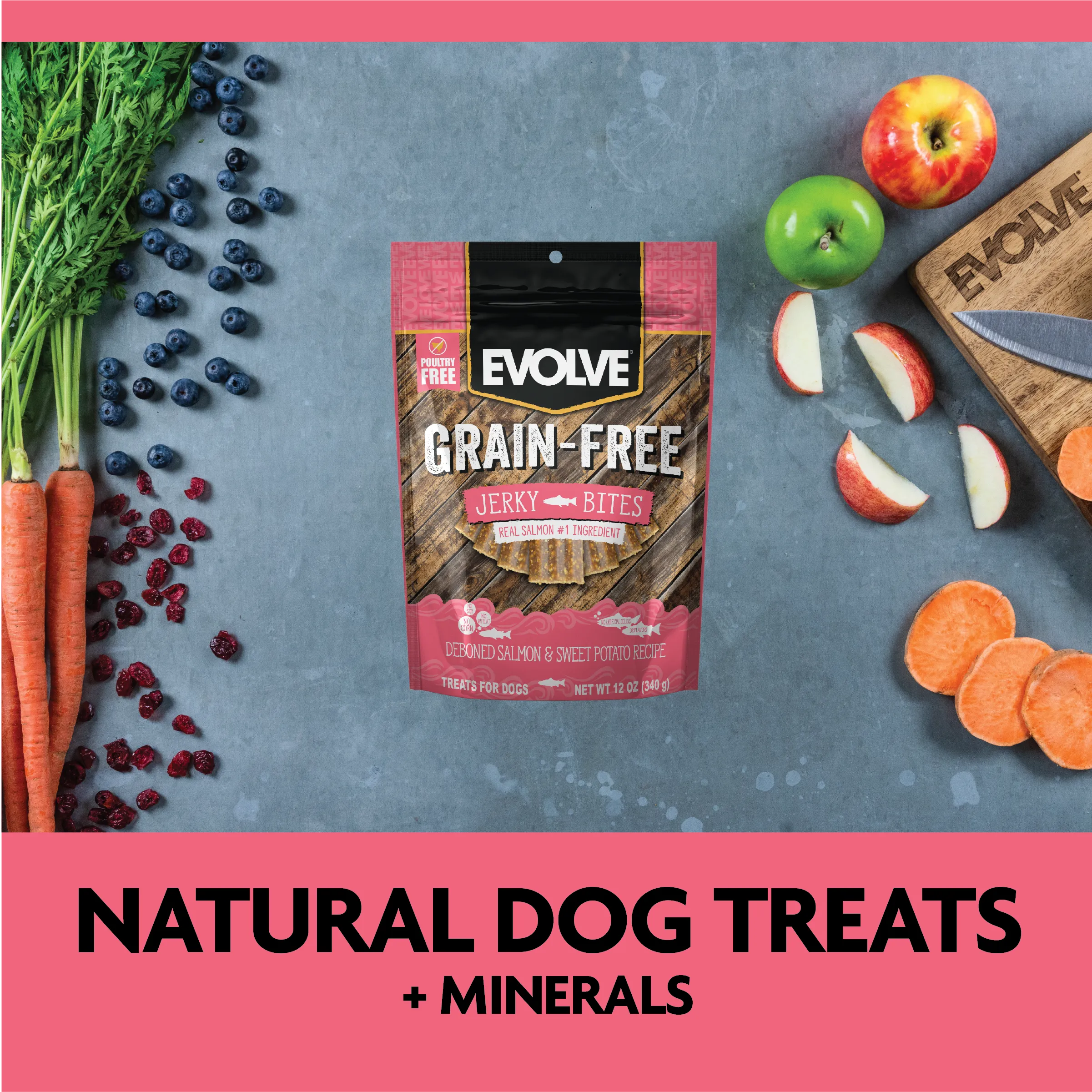 Grain Free Salmon & Sweet Potato Jerky Bites | 12 oz, 25 oz | Evolve