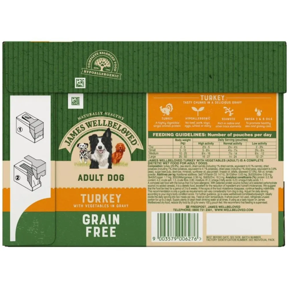 James Wellbeloved 12 x 100g Grain Free Turkey Adult Wet Dog Food Pouches