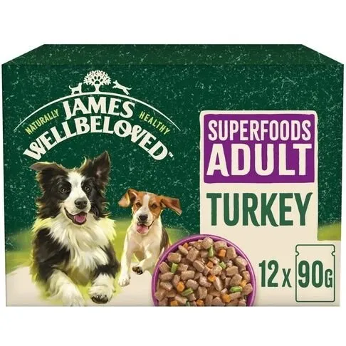 James Wellbeloved Adult Dog Pouch Superfoods Turkey 12 x 90g