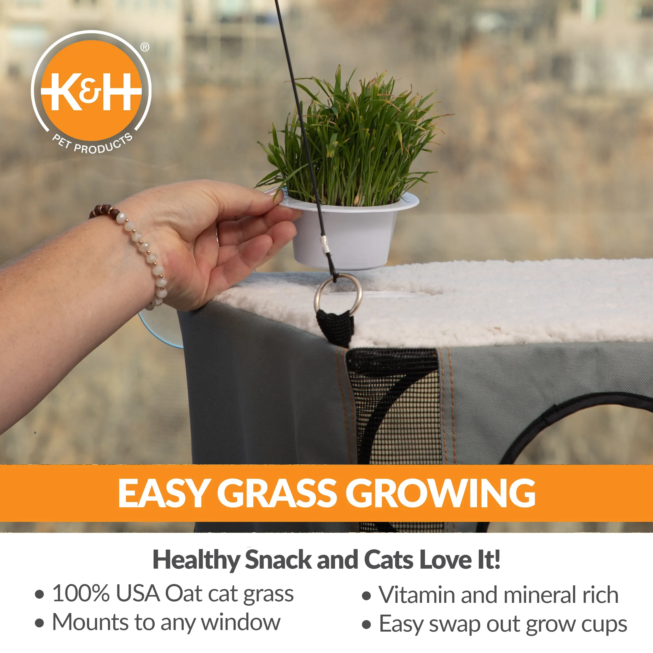 K&H EZ Mount Penthouse Cat Window Perch with Cat Grass Grow Station