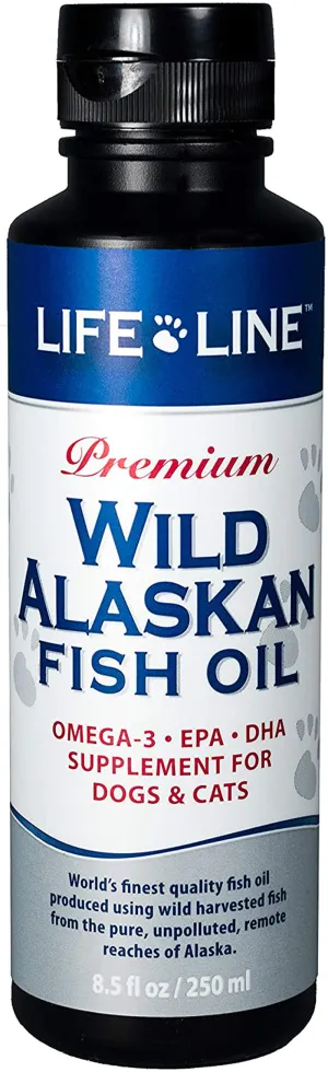 Life Line Pet Nutrition Wild Alaskan Fish Oil Omega-3 Supplement for Skin & Coat – Supports Brain, Eye & Heart Health in Dogs & Cats