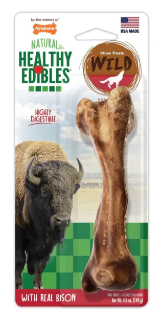 NYLABONE HEALTHY EDIBLES WILD NATURAL LONG LASTING BISON FLAVOR DOG CHEW TREATS ANTLER LARGE/GIANT