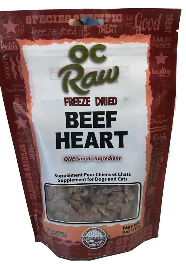 OC Raw Freeze Dried Beef Hearts 4 oz.