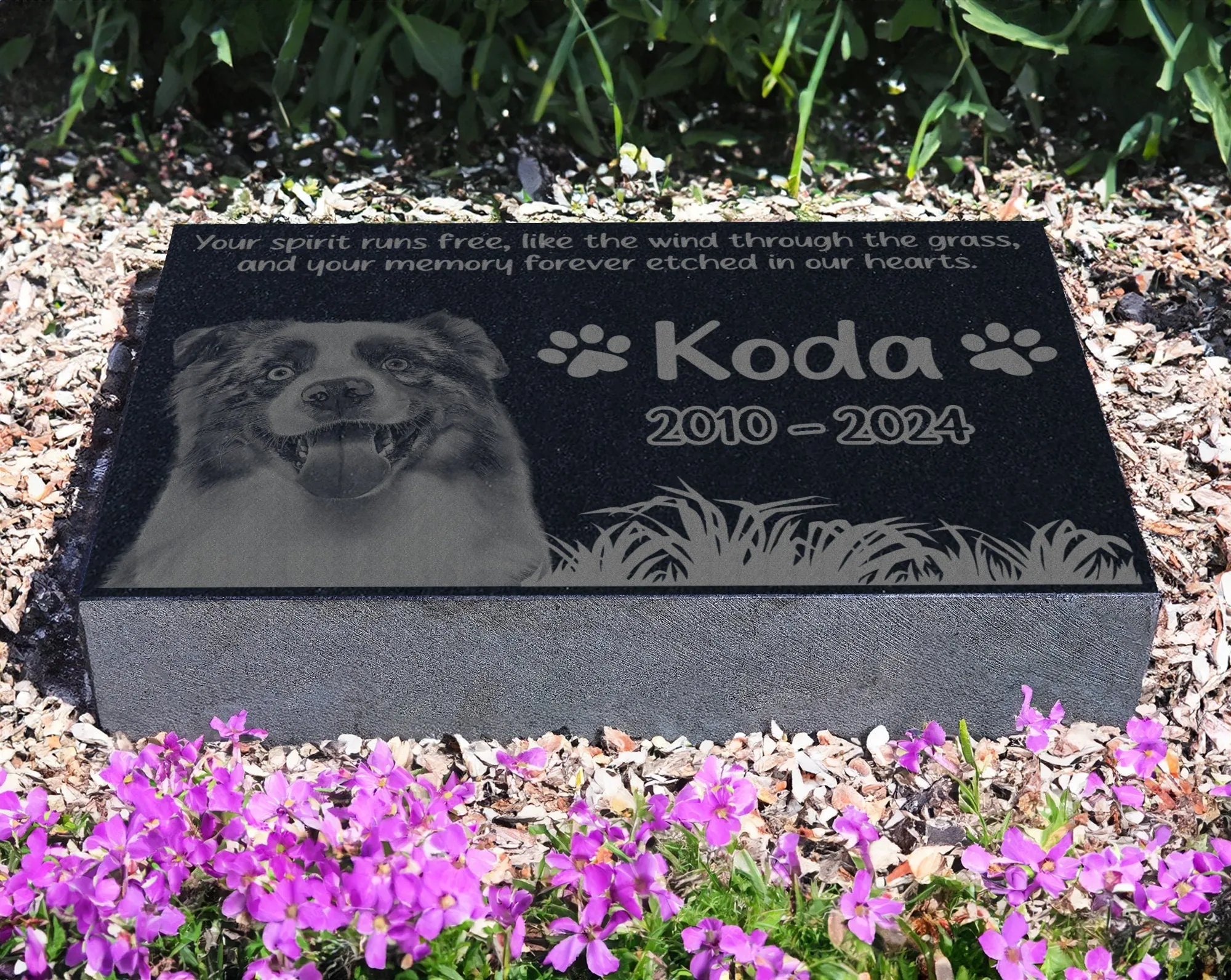 Personalized Pet Memorial Stone w/ Photo & Text Grass | Custom Pet Garden Grave Marker | Dog Cat Headstones | Keepsake | In Memory of Plaque