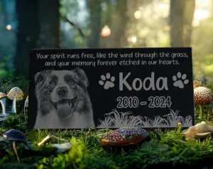 Personalized Pet Memorial Stone w/ Photo & Text Grass | Custom Pet Garden Grave Marker | Dog Cat Headstones | Keepsake | In Memory of Plaque