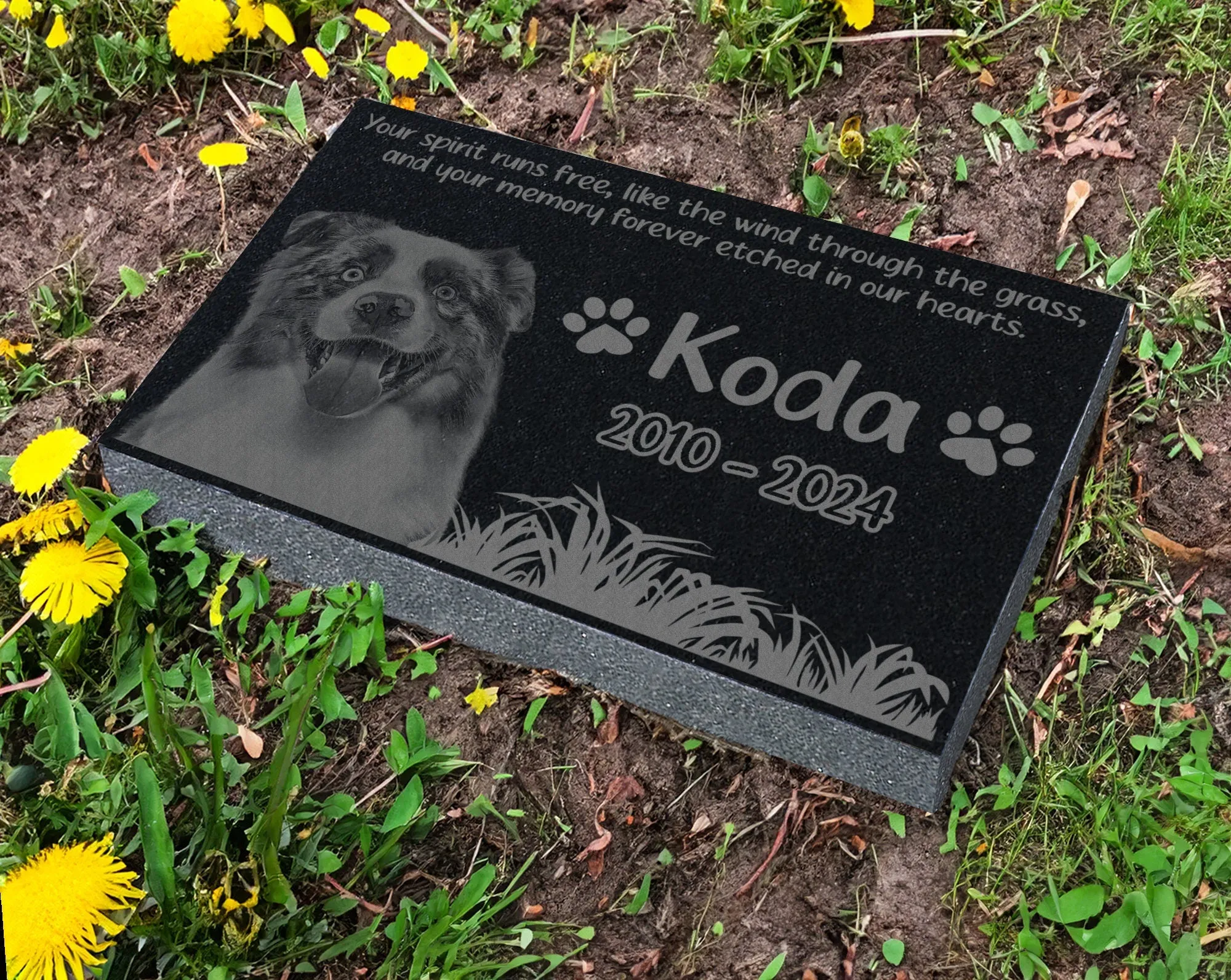 Personalized Pet Memorial Stone w/ Photo & Text Grass | Custom Pet Garden Grave Marker | Dog Cat Headstones | Keepsake | In Memory of Plaque