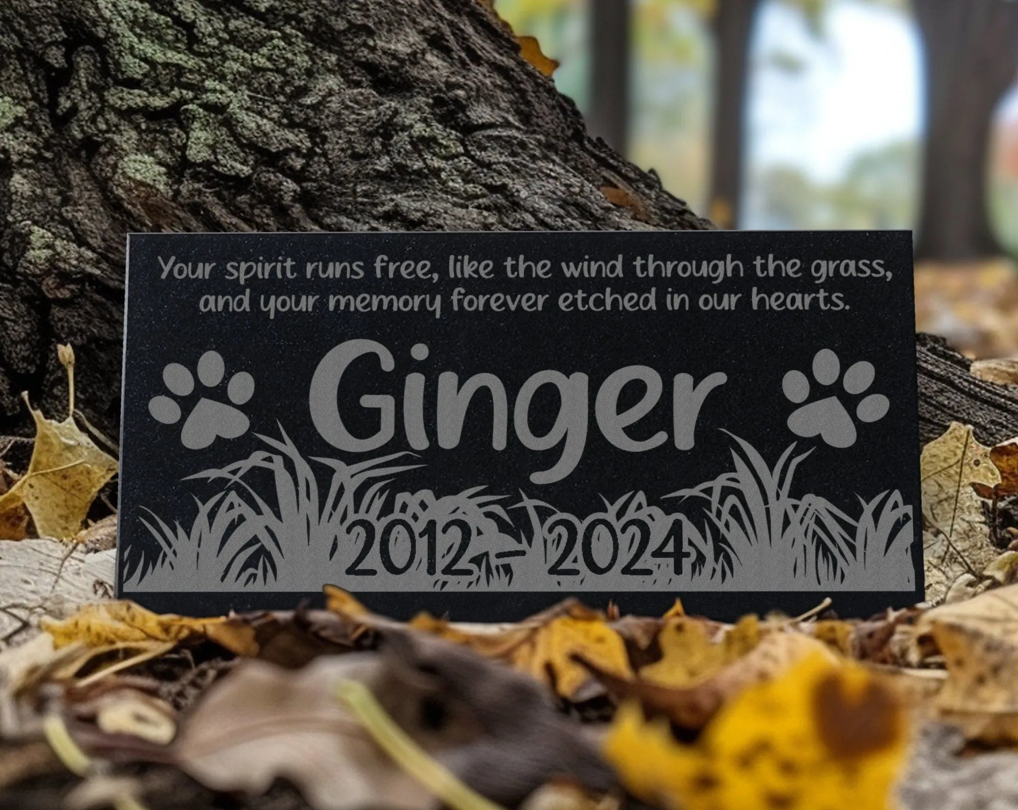 Personalized Pet Memorial Stone w/ Photo & Text Grass | Custom Pet Garden Grave Marker | Dog Cat Headstones | Keepsake | In Memory of Plaque