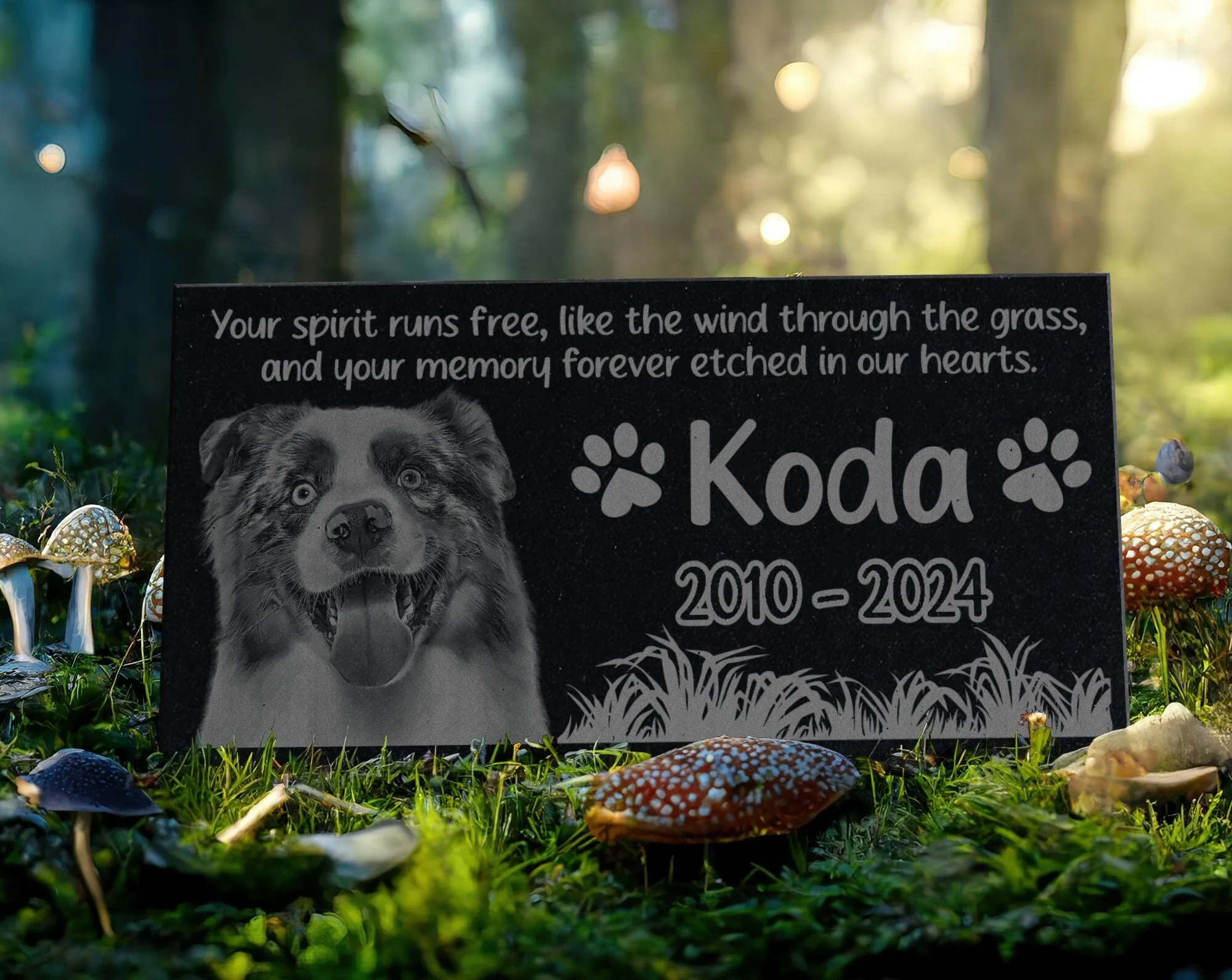 Personalized Pet Memorial Stone w/ Photo & Text Grass | Custom Pet Garden Grave Marker | Dog Cat Headstones | Keepsake | In Memory of Plaque