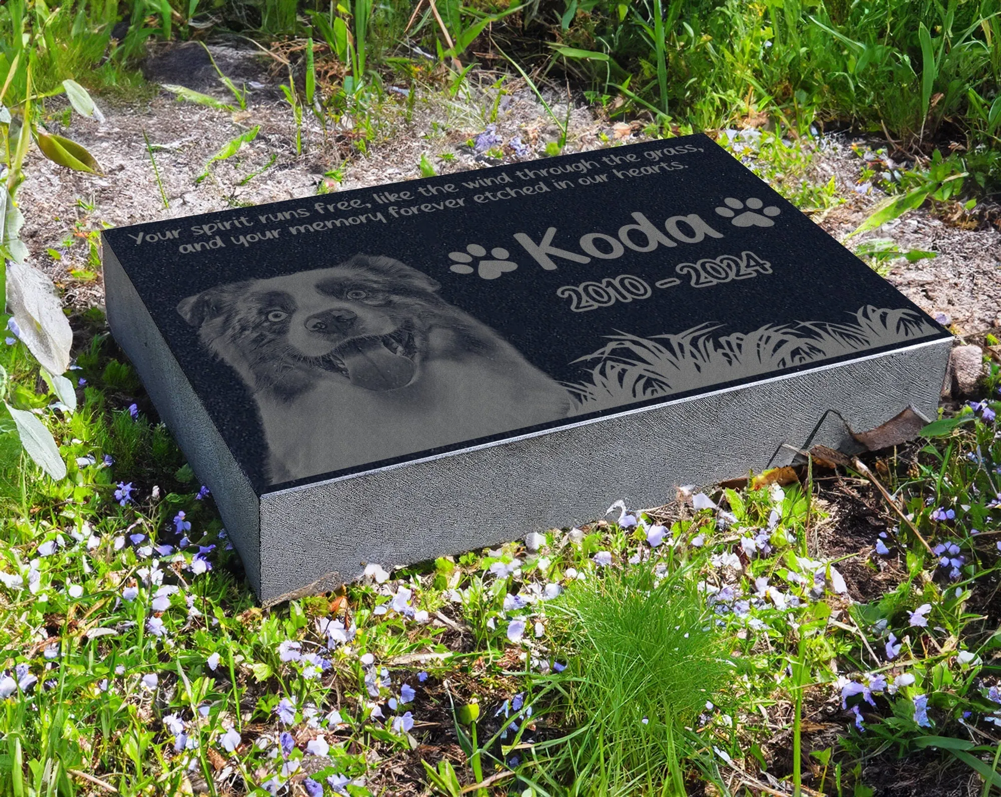 Personalized Pet Memorial Stone w/ Photo & Text Grass | Custom Pet Garden Grave Marker | Dog Cat Headstones | Keepsake | In Memory of Plaque