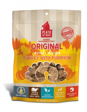 Plato Grain Free Real Strips Turkey With Pumpkin Dog Treats