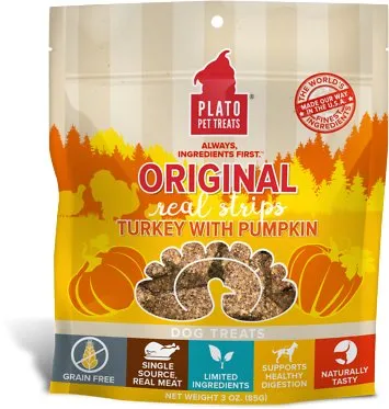 Plato Original Real Strips Turkey with Pumpkin Dog Treats