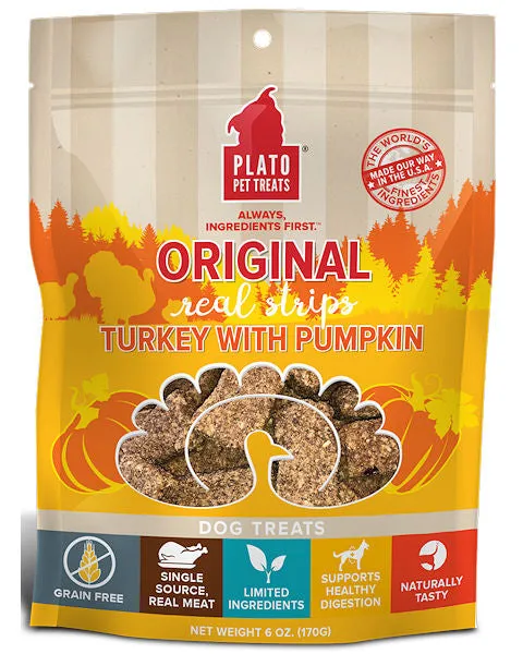 Plato Original Real Strips Turkey with Pumpkin Dog Treats