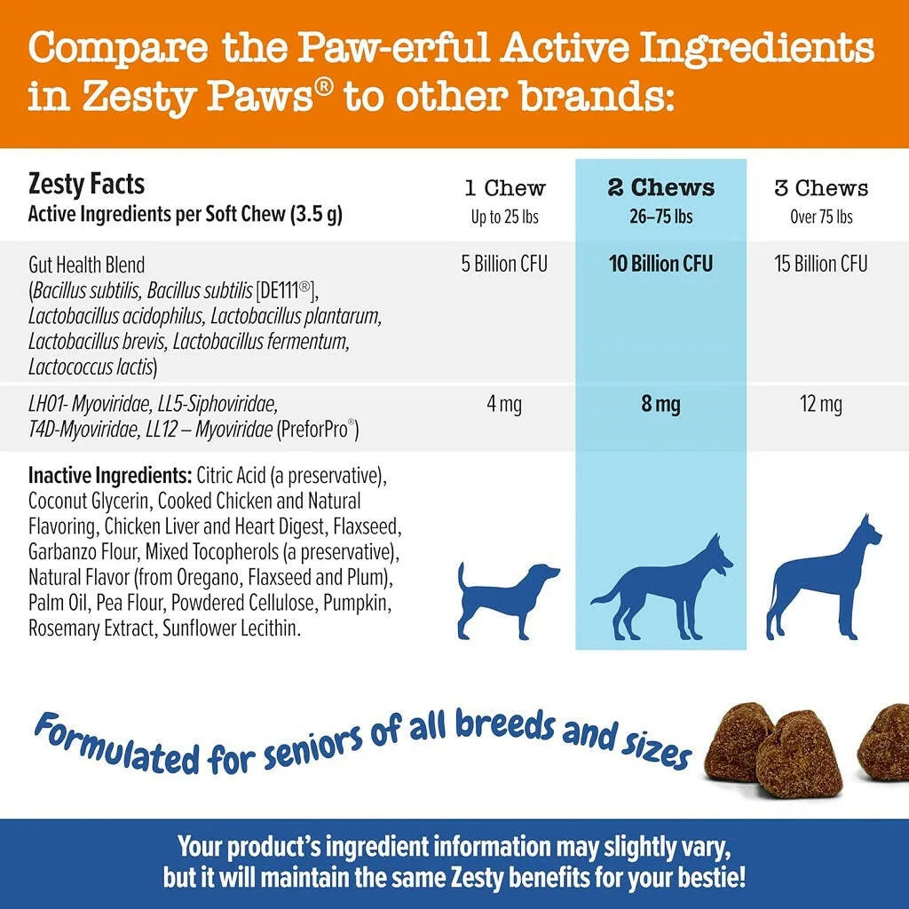 Zesty Paws Senior Advanced Probiotic Bites Chicken Flavored Chews for Dogs (90 ct)